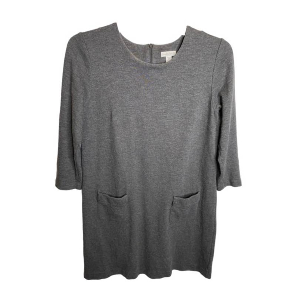 J Jill Ponte Shift Dress Womens XS 3/4 Sleeve Pockets Midi